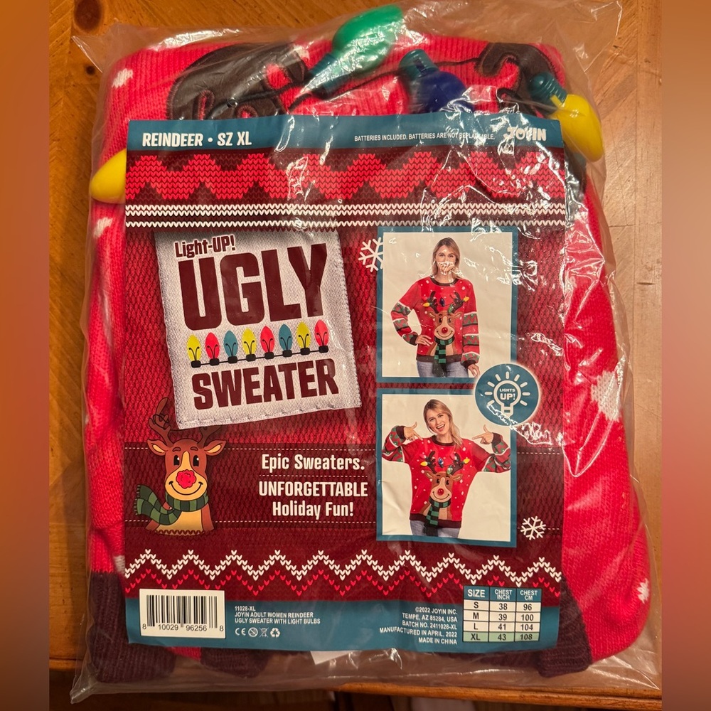 Ugly Christmas Sweater Women Red Light-Up Reindeer Sweater